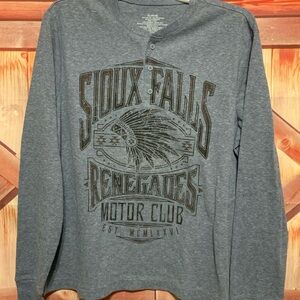 Gray Sioux Falls Renegades long sleeve waffle Henley. Great graphics.